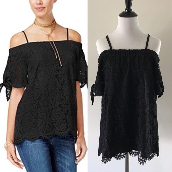 Miss Chievous Tops - Miss Chievous Black Lace Off-the-Shoulder Top - Medium